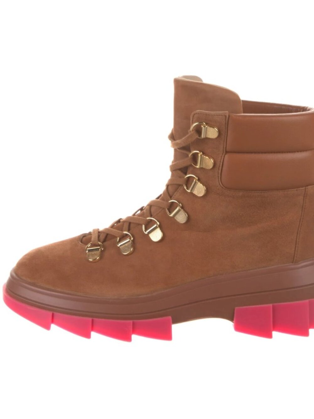 Stuart Weitzman Suede Lace-Up Hiker Boots Pink Sole Sz 9.5